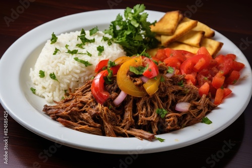 Cuban ropa vieja, shredded beef in a flavorful sauce. photo