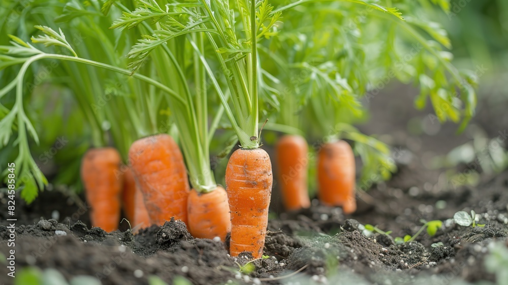 Close up of a bunch of carrots growing in fertile soil in the garden Close up of a bunch of carrots growing in fertile soil in the garden
