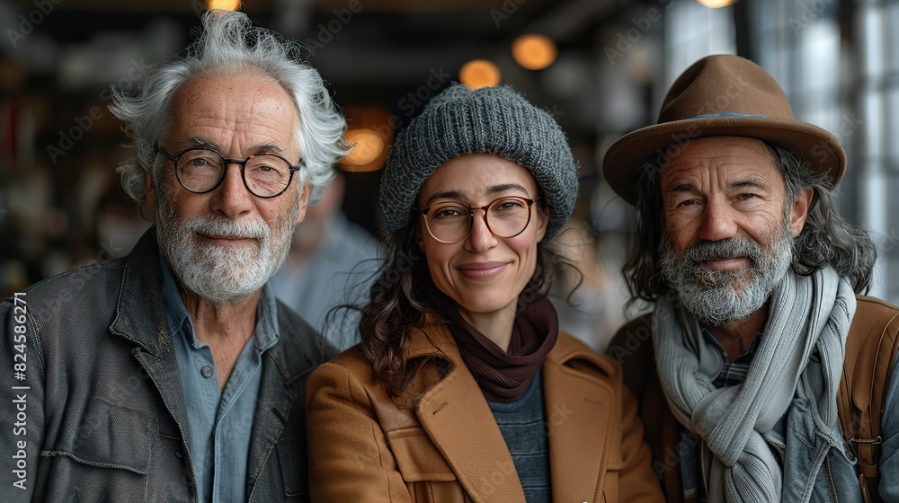 portrait of senior professionals looking at the camera with an office illustration image portrait of senior professionals looking at the camera with an office illustration image