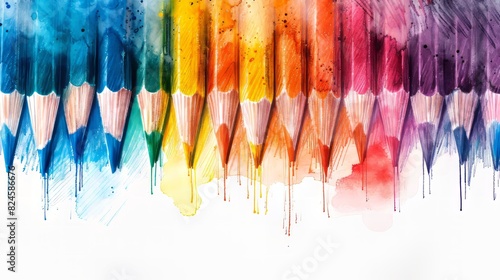 Colorful vertical pencil lines on a white background. Bright shades and dynamic lines create a lively and artistic image. Perfect for adding creativity to any project.