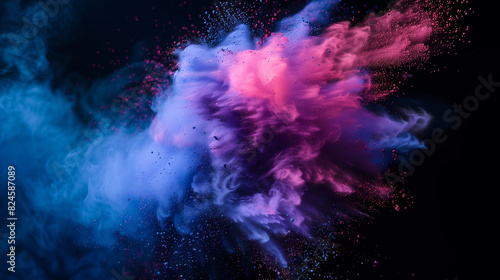 a close up of a blue and pink powder cloud on a black background photo