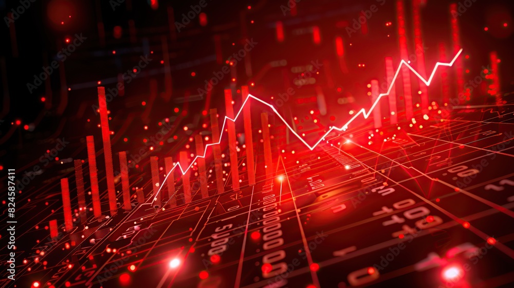 Financial charts for business reports, stock prices and investments are red as a loss warning symbol Financial charts for business reports, stock prices and investments are red as a loss warning symbol