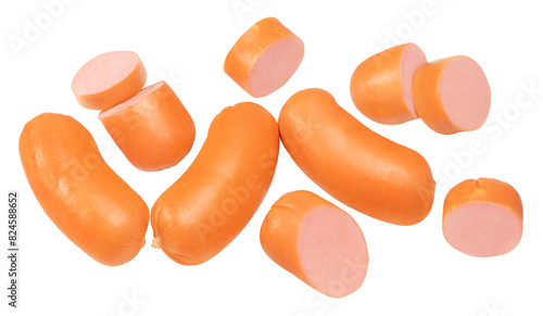 boiled sausages isolated on white background. clipping path