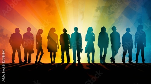 Diverse group of ethnic side view portrait silhouette vector. Different races women profile faces side vector. © Spear