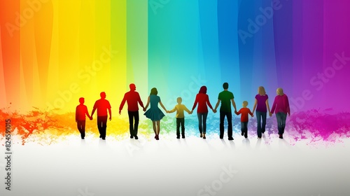 Colorful rainbow group of family members, extended family, LGBTQ, diversity concept