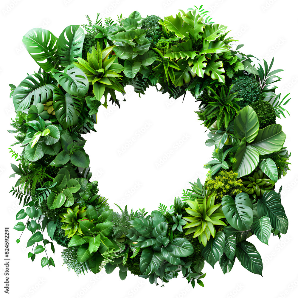 Naklejka premium circle green garden walls from tropical plants, transparent background, png