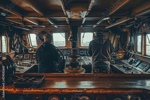 Ship's Bridge with Captain and Crew Managing Navigation
 photo
