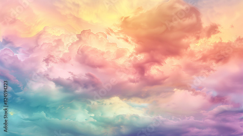 there is a picture of a colorful cloud filled sky with a plane