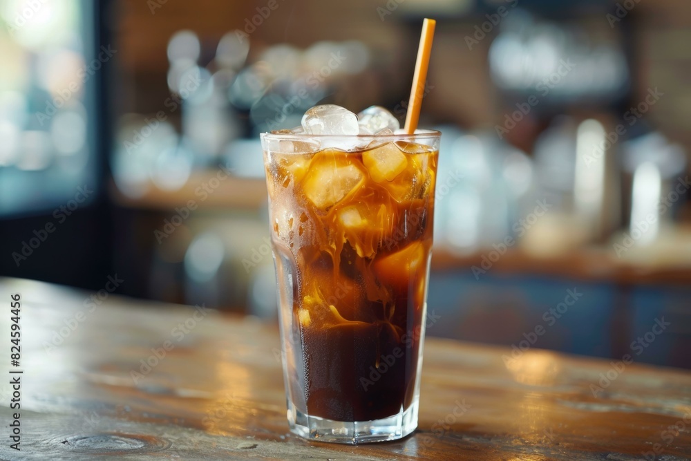 Refreshing Iced Coffee on Wooden Table Refreshing Iced Coffee on Wooden Table