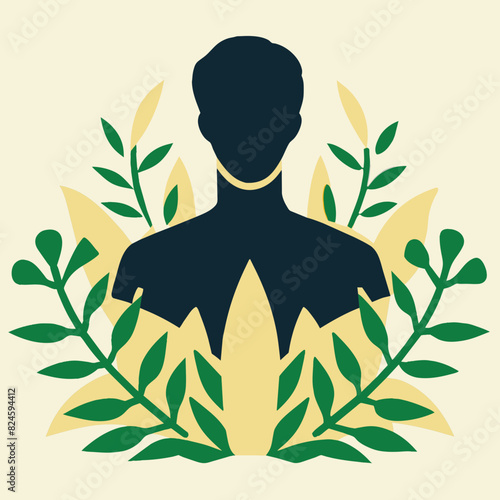 silhouette of a person with leaves