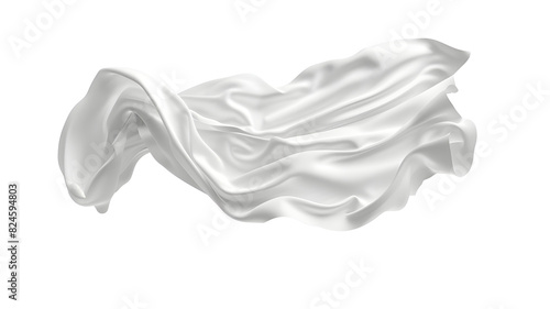 Floating elegant white fabric, transparent background, png