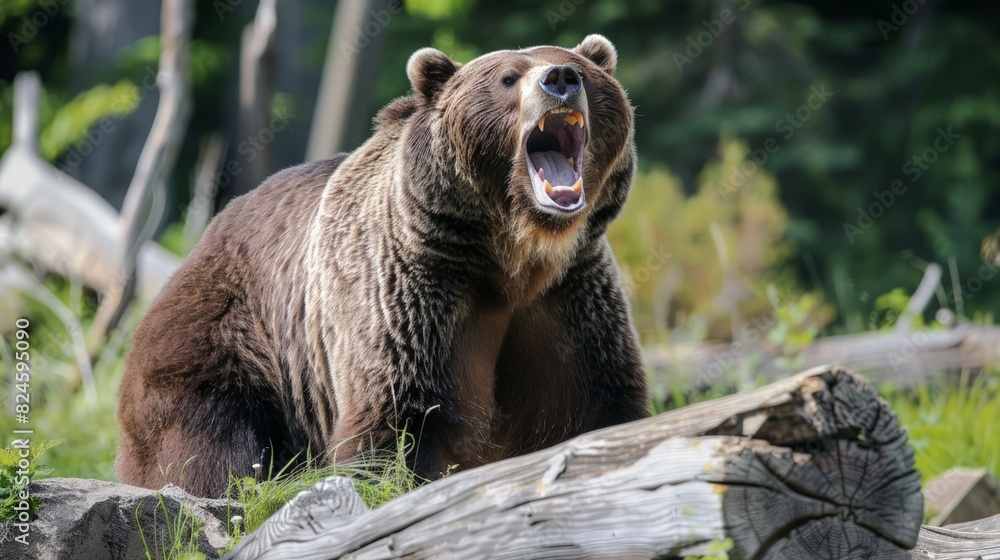 Obraz premium Grizzly Roars Warning. generative ai