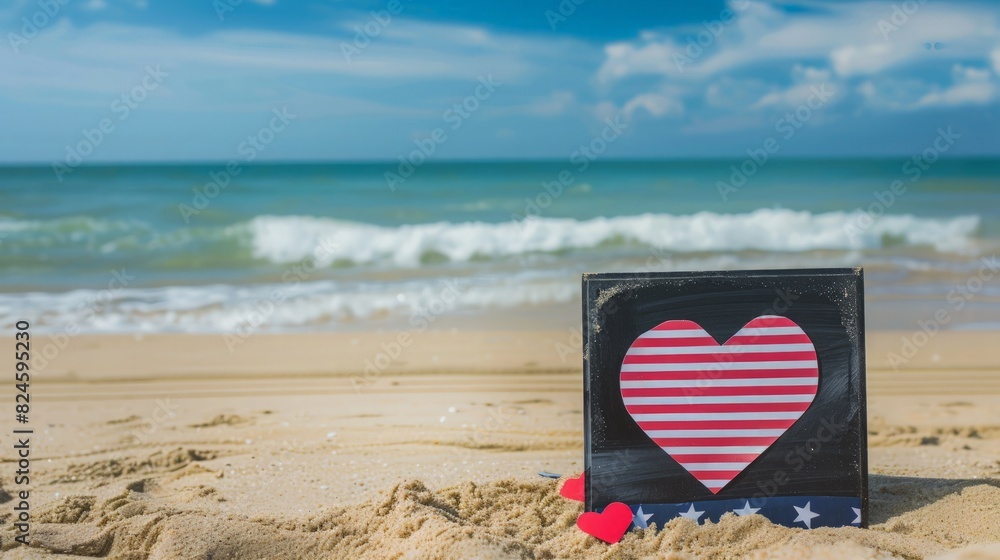 Happy Memorial day background with black board and heart with american flag colors. generative ai Happy Memorial day background with black board and heart with american flag colors. generative ai