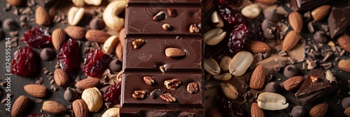 A decadent chocolate bar filled with crunchy nuts and sweet cranberries, creating a delightful combination of flavors and textures. Generative AI photo