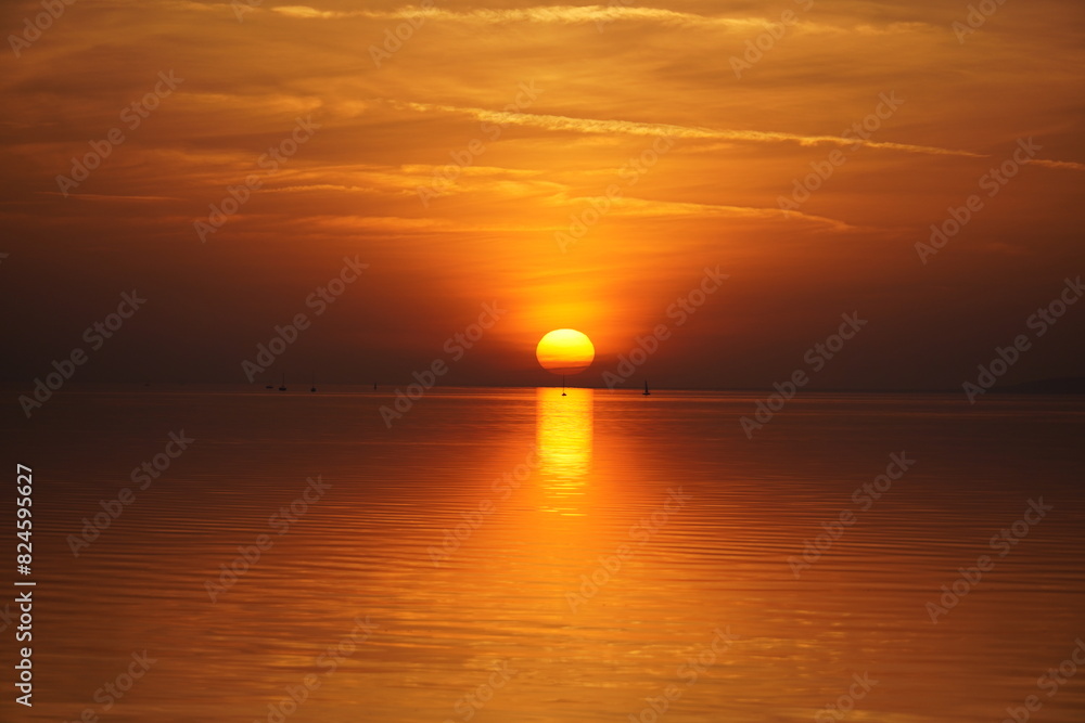 Beautiful sunset above a lake in Hungary Balaton 