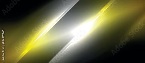 The background consists of black, white, and yellow colors with a radiant diagonal line glowing across it, reminiscent of an astronomical event or a lens flare in the dark sky