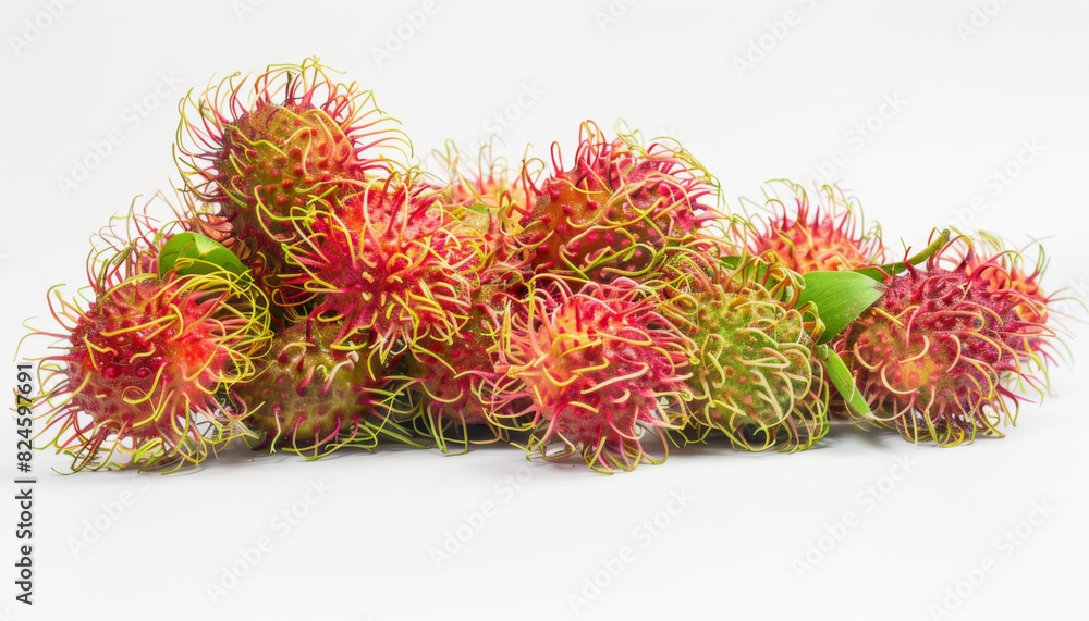 A bunch of red and yellow rambutans are piled on top of each other A bunch of red and yellow rambutans are piled on top of each other