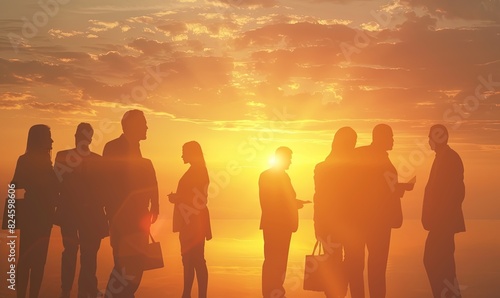 Silhouettes of group of business people against sunset comeliness © Александр Михайлюк
