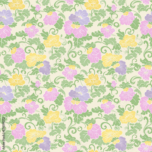 Wallpaper Mural Floral variety color, form natural, seamless fabric pattern. Torontodigital.ca