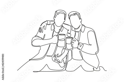 Gathering Family Concept. Single line draw design vector graphic illustration.