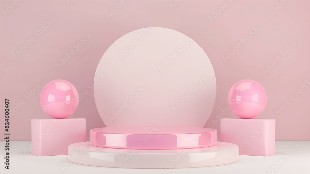Pink Minimalist Product Display With Geometric Shapes on Pastel Background