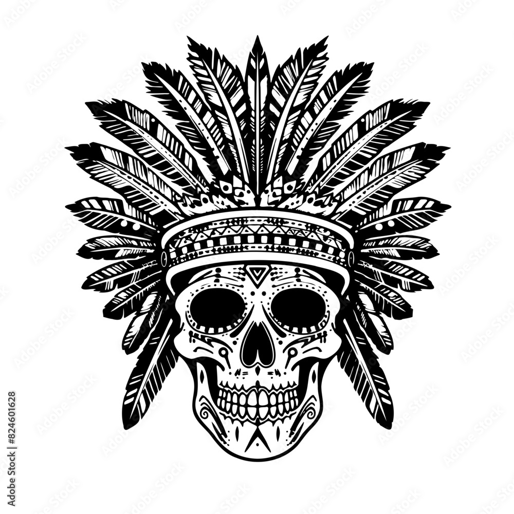 Fototapeta premium Captivating Aztec Skull Symbol Vector - Ideal for Bold Tattoos, Striking Graphic Designs, and Cultural Art Projects