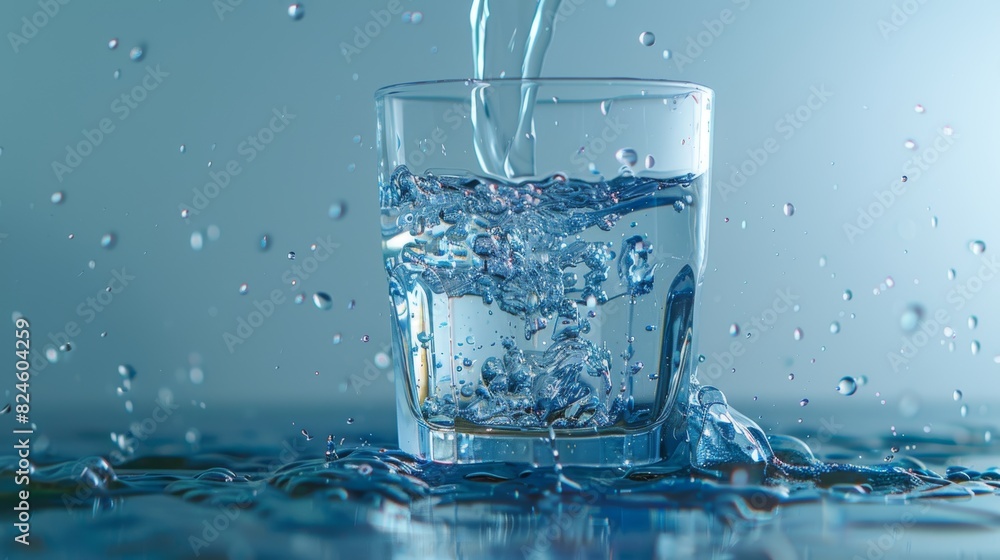 Dynamic shot of water being poured into a transparent glass, isolated background, perfect studio lighting Dynamic shot of water being poured into a transparent glass, isolated background, perfect studio lighting
