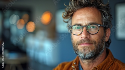 portrait of a man with glasses on blue background illustration photo © Claudine