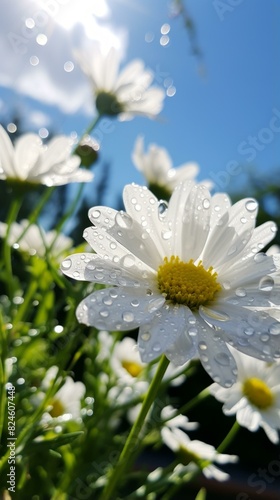 White Daisy Flower Macro Photography with Water Drops