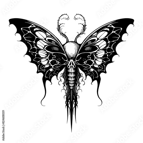 Mesmerizing Skull Butterfly Vector Image - Ideal for Edgy Tattoos, Unique Fashion Designs, and Eye-Catching Digital Art