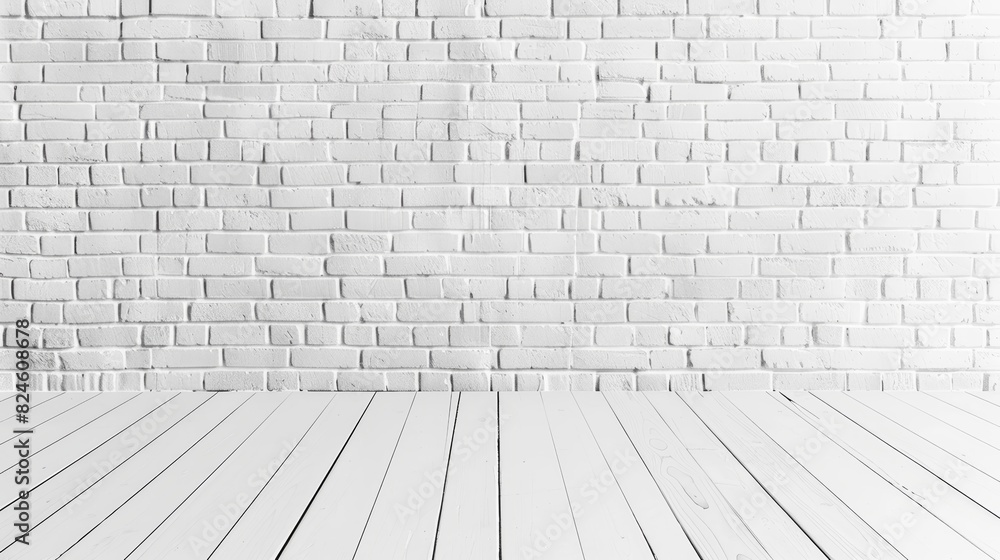 Whitewashed brick wall and white wooden floor.white brick wall and floor Whitewashed brick wall and white wooden floor.white brick wall and floor