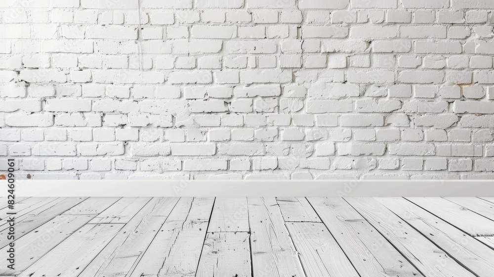 Whitewashed brick wall and wooden floor texture. Good for backgrounds. Whitewashed brick wall and wooden floor texture. Good for backgrounds.