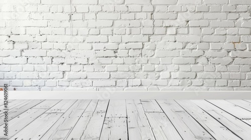 Whitewashed brick wall and wooden floor texture. Good for backgrounds.