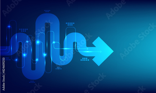 Business leader concept. Abstract arrow direction on blue technology background with copyspace.