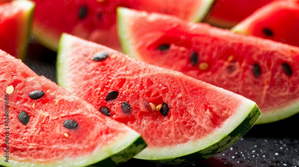 Juicy watermelon slice, focus on freshness and texture, perfect for advertising, isolated background, studio lighting Juicy watermelon slice, focus on freshness and texture, perfect for advertising, isolated background, studio lighting