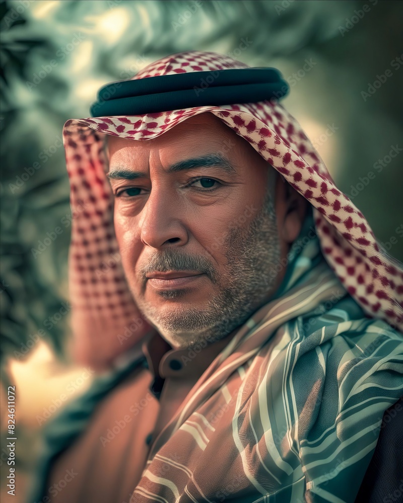 A man in an arabic head scarf.