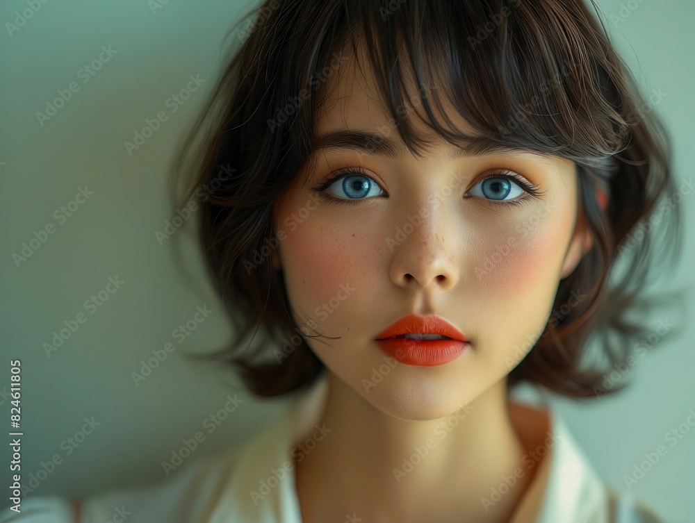 A woman with blue eyes and brown hair. A woman with blue eyes and brown hair.
