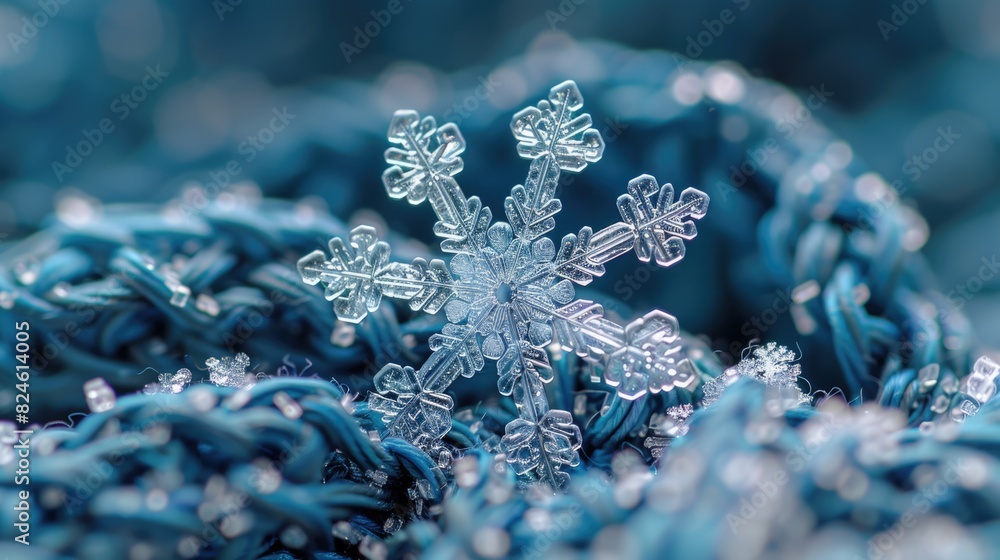 Macro Shot of Intricate Snowflake Patterns on Fabric - Winter Wonderland Close-up Macro Shot of Intricate Snowflake Patterns on Fabric - Winter Wonderland Close-up