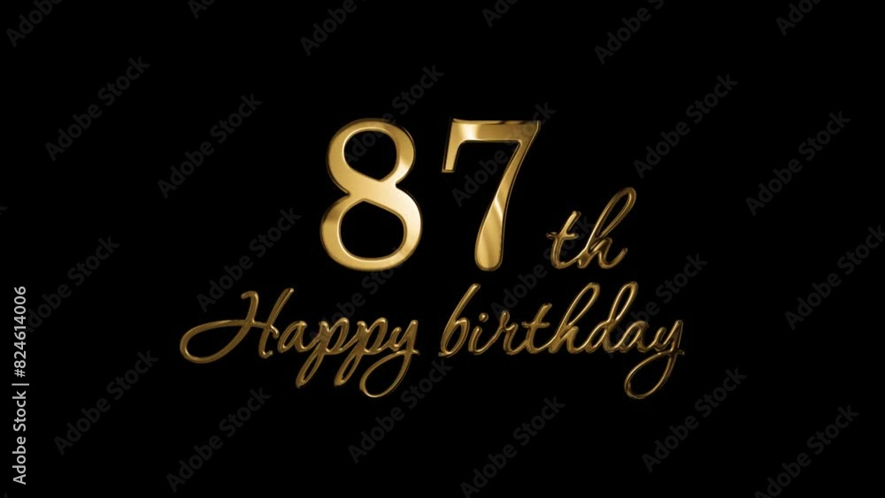 Happy 87th birthday greetings in gold letters, alpha channel Happy 87th birthday greetings in gold letters, alpha channel
