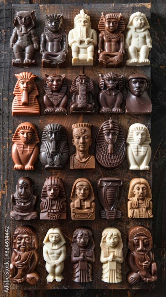 Assorted chocolate statues inspired by ancient civilizations Assorted chocolate statues inspired by ancient civilizations