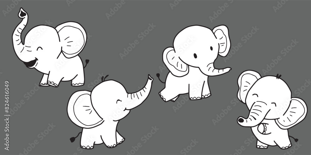 Cute elephant, cartoon animal, wild animal, zoo, coloring book, hand drawn, illustration, wearing white Cute elephant, cartoon animal, wild animal, zoo, coloring book, hand drawn, illustration, wearing white