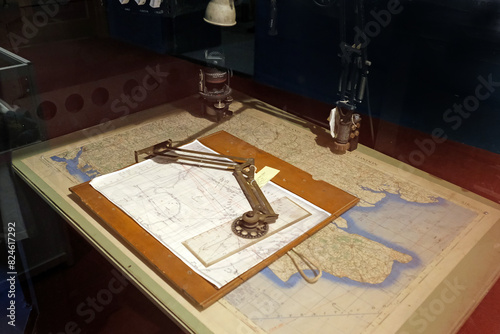 Navigators map table in British world war two heavy four engine bomber.