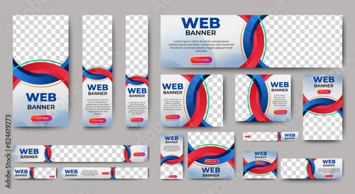 Templates of Web Banners with place for images. Vertical, horizontal and square banner layouts. Multipurpose web banner ads. vector