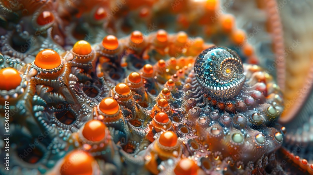 Obraz premium beads, close up, intricate design, scifi tone, Tetradic color scheme