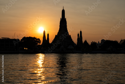 Silhouette of Wat Arun Temple in bangkok Thailand