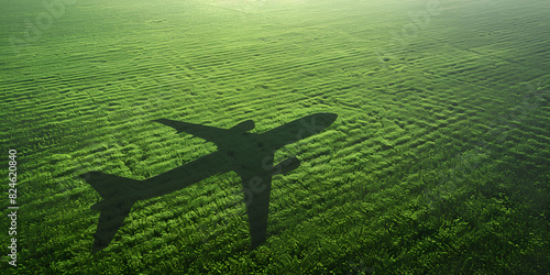 Green environmentally friendly vehicle concept - 3d rendering Airplane covered with green plants against green background.