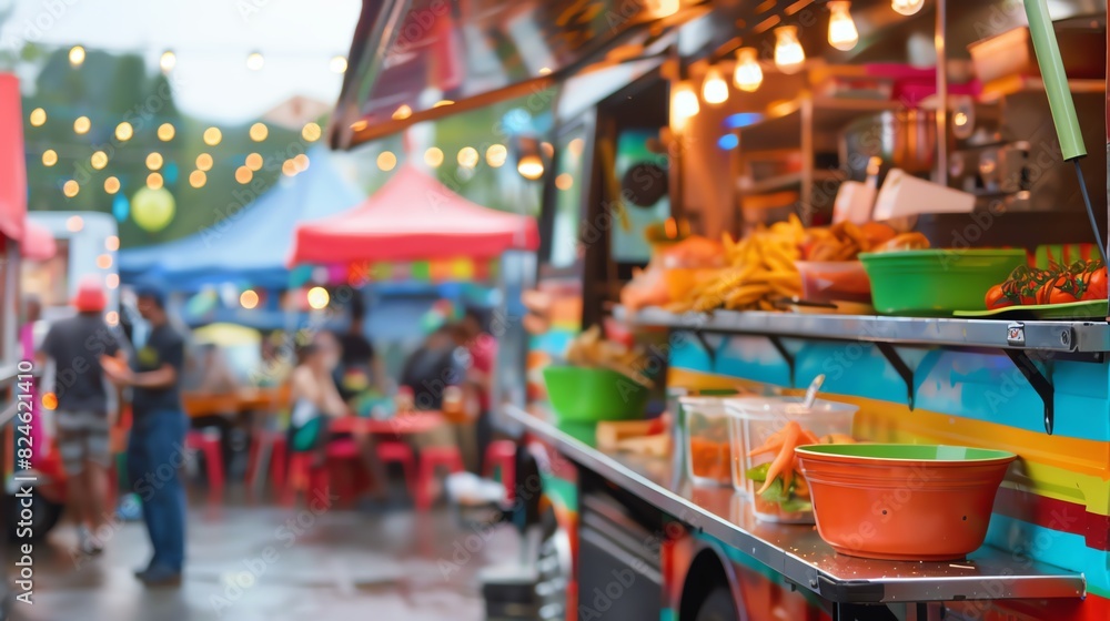 A food truck serving customers at a lively street festival A food truck serving customers at a lively street festival