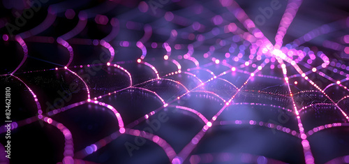 Digital spider web green and violet 3D rendering High quality photo