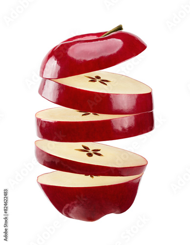 sliced red apples isolated on white background. clipping path