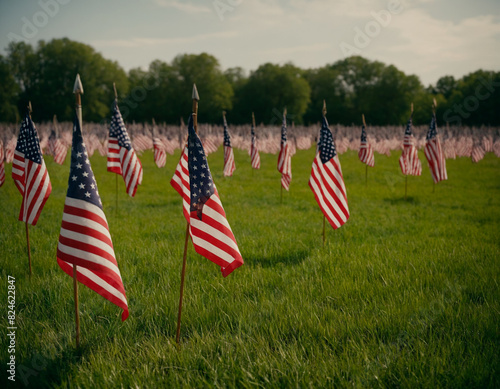 Rows of American Flags Memorial Day Shot